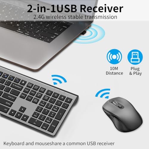 Wireless Keyboard and Mouse Combo, Slim Silent Full Size Computer Keyboard