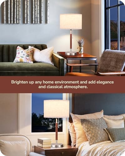 EDISHINE Mid Century Table Lamp, Pull Chain Switch, Bedroom, Living Room