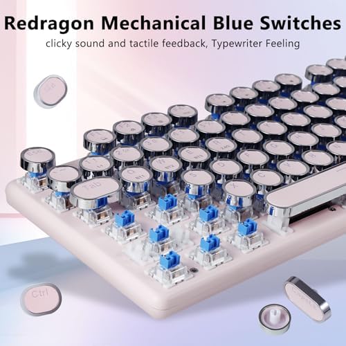 Redragon K710 Wireless Typewriter Mechanical Gaming Keyboard, Pink