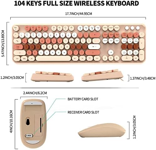 FOPETT Keyboard and Mouse Sets Wireless,Reliable 2.4 GHz Connectivity for PC,Laptop,Smart TV and More (Milk Tea Color)