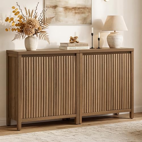Sideboard Buffet Cabinet with Storage, Fluted Credenza Buffet Table