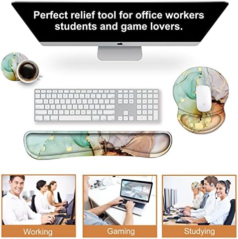 ArtSo Mouse Pad Keyboard Wrist Rest Support Ergonomic, Upgraded Cushion Mousepad Gel Memory Foam Non-Slip Rubber Base Pain Relief & Easy Typing for Home,Office, Abstract Art Marble