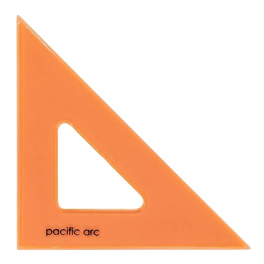 Pacific Arc's Scholastic Triangle - 12 inch - Fluorescent - 45/90 Angle - Polystyrene - Inking Edge - Technical Drawing Tools, Drafting, Architect and Engineering.