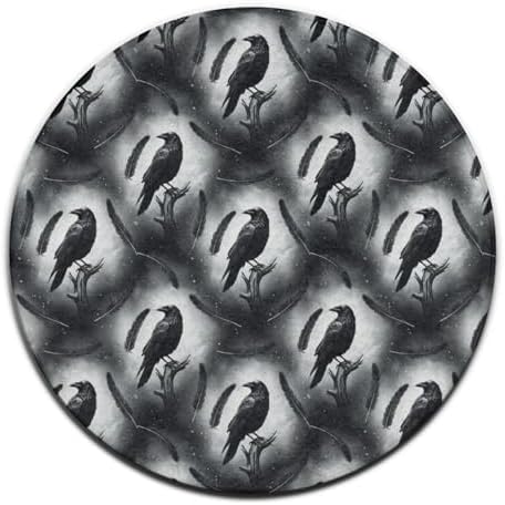 Home Decor Non Slip Kitchen Office Circle Rug, Machine Washable Modern Round Area Rug, Room Sofa Yoga Soft Round Carpet Black Crow Raven