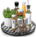 AMH 12 Inch Black and White Checkerboard Lazy Susan with Oak Wood Base