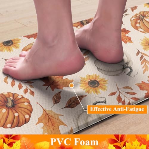 HEBE Fall Kitchen Rugs Set of 2,Anti Fatigue Pumpkin Kitchen Mats for Floor