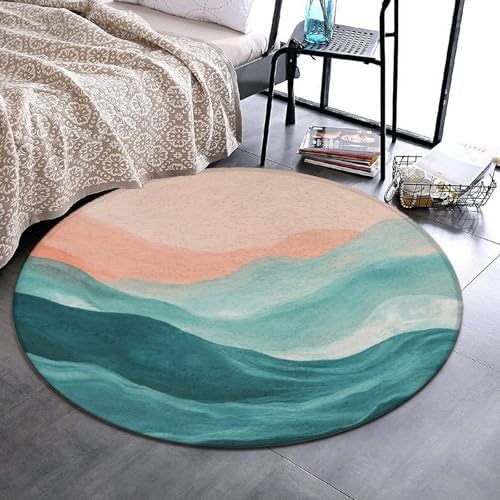 Circular Rugs Large Modern Round Area Rug Fashion Decor Mat for Home Office Abstract Painting Beach Sand Wave Pink Blue Teal
