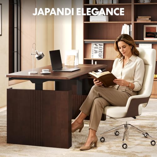 FLEXISPOT 63" WoodiX Solid Wood Executive Standing Desk with Drawer, Walnut