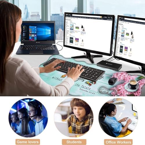 Mouse Pad with Wrist Support + Desk Mat + Coaster 3 in 1 Set, XL Large Gaming Mousepad Ergonomic Mouse Pads for Desk Computer Laptop Office,Pink Hyacinth Bible Verse Proverbs 31-25