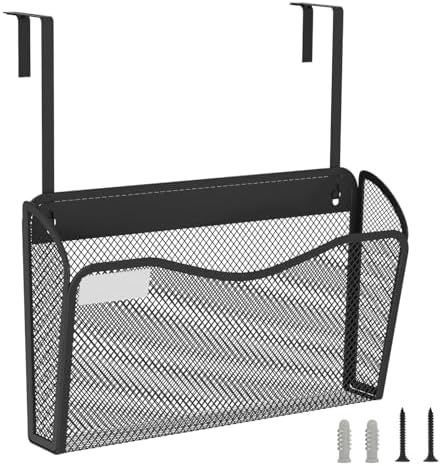 BOHDK Wall File Organizer, 1Single Pockets Mesh Hanging File Organizer, Mount Document Magazine Rack with Labels, Hanging File Folders for Office, Home and School, Black