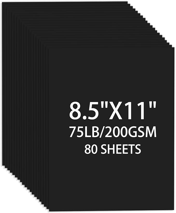 Cardstock 8.5 X 11, 80 Sheets Black Card Stock, 75lb/ 200gsm Copy Paper, Cardstock Printer Paper For Art, Drawing, Invitations, DIY Cards, Watercolor, Craft, Construction, School & Office Supplies