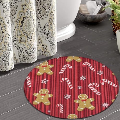 Highly Premium Quality Floor Mat, Office Chair Decor Mat, Room Sofa Yoga Soft Round Carpet Christmas Red Gingerbread Cookies Candy Canes