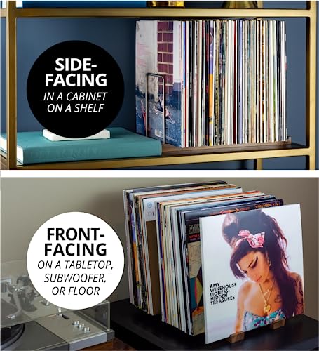Vinyl Record Storage Holder, 75 LPs, Solid Walnut & Steel