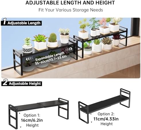 Extendable Narrow Tall Storage Shelf for Windowsill & Kitchen, Black