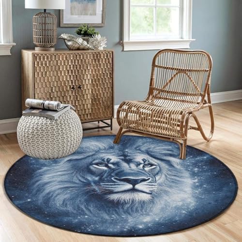 Home Decor Non Slip Kitchen Office Circle Rug, Machine Washable Modern Round Area Rug, Room Sofa Yoga Soft Round Carpet Cool Lion Face, 24inch