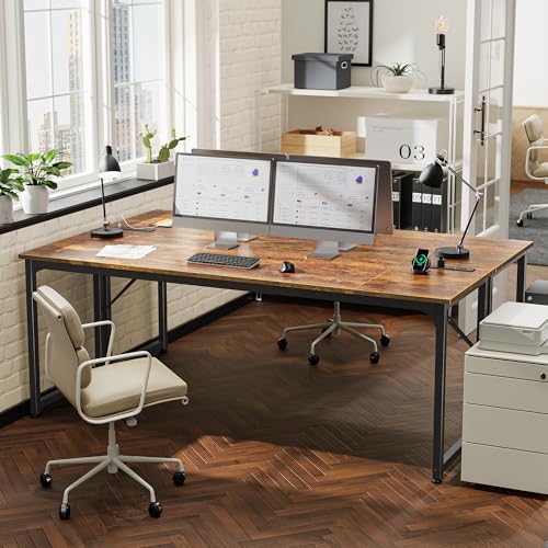 80 X 24 Inch Computer Desk, Power Outlets, USB-C, Rustic Brown