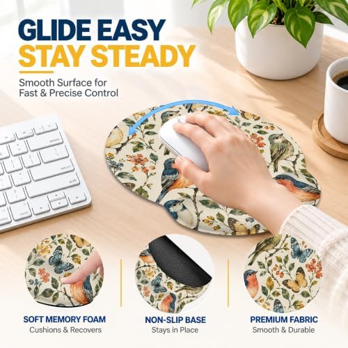 Birds Butterfly 3 Piece Wrist Rest Mouse Pad Set with Keyboard Support