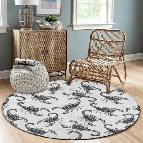 Large Home Decor Mat, Soft Round Yoga Carpet, Non Slip Machine Washable Kitchen Office Circle Rug Black Scorpion, 60inch