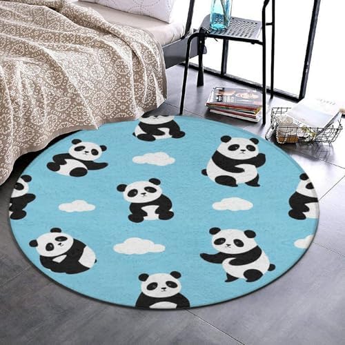 Men's Large Home Decor Mat, Soft Round Yoga Carpet, Non Slip Machine Washable Home Office Circle Rug Panda