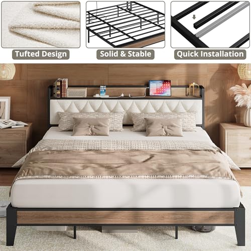 California King Bed Frame with Charging Storage Headboard