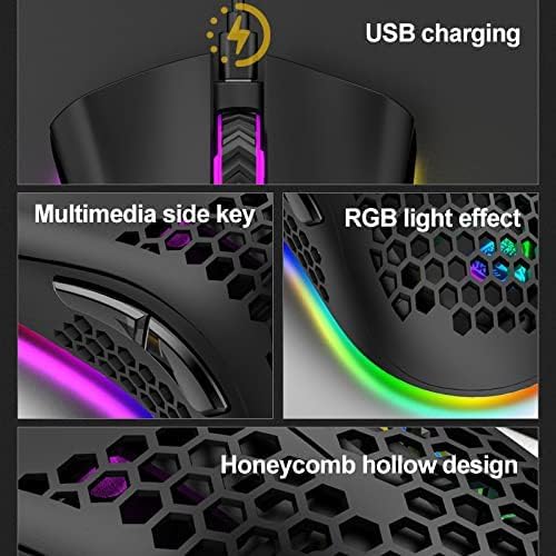 VEGCOO Wireless Gaming Mouse, C23 Silent Click Wireless Rechargeable Mouse with Colorful LED Lights and 3 Level DPI 400mah Lithium Battery for Laptop and Computer (Black)