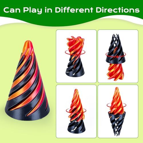 3D Printed Fidget Toys (6 Pack), Impossible Cone & Pyramid Spiral Toy, Optical Illusion Passthrough Desk Toys for Adults & Kids, Stress Relief Sensory Fidgets for Anxiety, Cool Office Gifts, Pack5