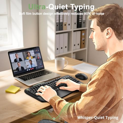 Wireless Keyboard and Mouse Combo, 2.4G Ergonomic Wave Keys(AvocadoGreen)