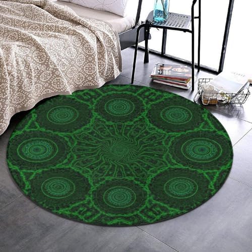Women's Large Home Decor Mat, Soft Round Yoga Carpet, Non Slip Machine Washable Home Office Circle Rug Tie Dye Indian Mandala Green, 60inch