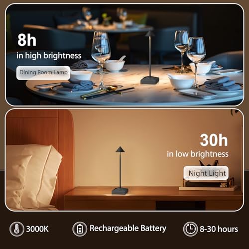 3 Pack Small Black Rechargeable Cordless Table Lamps Dimmable