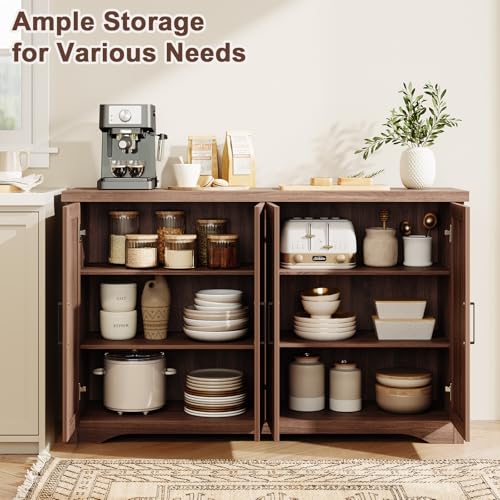 Fluted Sideboard Buffet Cabinet with Storage 55.59",Walnut