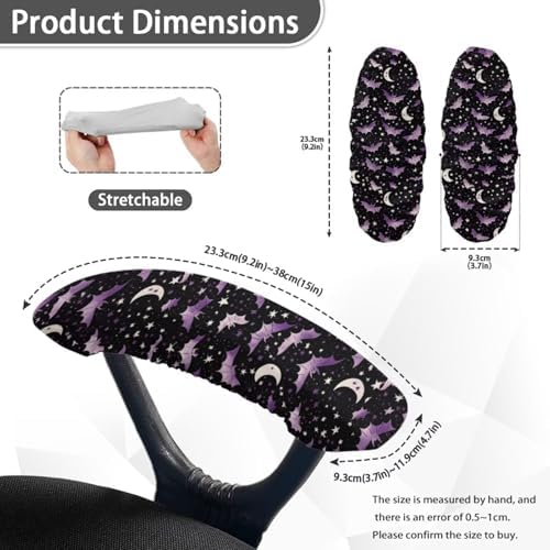 Chair Armrest Slipcovers Set of 2, Bat Star Moon Print Office Chair Arm Covers, Skin Friendly Stretchy Office Chair Armrest Covers, Home Decorations
