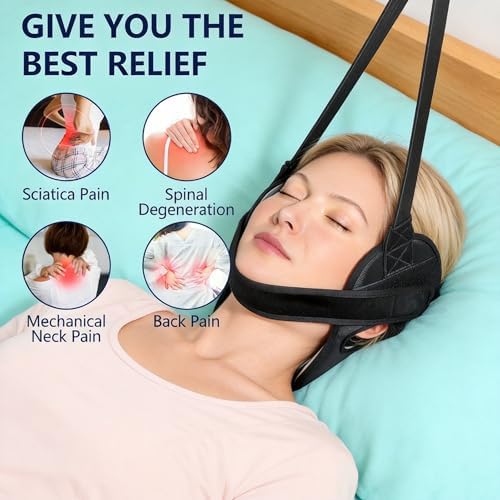 Neck Decompression Hammock, Cervical Neck Traction Device with Ear Holes, Adjustable Portable Neck Stretcher for Neck Tension Relief, Home Office Travel Use