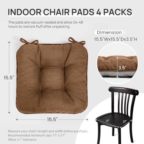 Love's cabin Memory Foam Chair Cushions Set of 4, 15.5 Inch, Brown