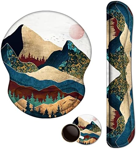 ArtSo Mouse Pad Keyboard Wrist Rest Support Ergonomic, Upgraded Cushion Mousepad Gel Memory Foam Non-Slip Rubber Base Pain Relief & Easy Typing for Home,Office, Colorful Mountain