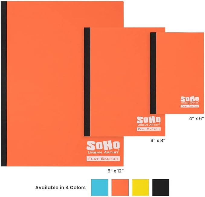 SoHo Urban Artist Tape Bound Lay Flat Sketch Book, Blue Cover, 4x6 30 Sheets, Smooth Mixed Media Sketchbook, 71lb. (106 GSM) Paper Travel Art Journal, Customizable Soft Cover