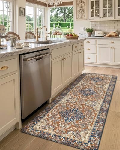 DEXI Kitchen Floor Mats Cushioned Anti Fatigue Runner 24x87 Red Brown