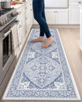DEXI Kitchen Floor Mats Cushioned Anti Fatigue Runner Rug 24x87 Light Blue