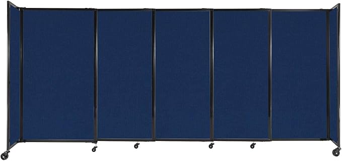 Versare Straightwall Sliding Portable Wall Partition | Freestanding Office Dividers | Locking Wheels | Temporary Room Separator | 11'3'' Wide x 5' Tall Navy Blue Fabric Panels