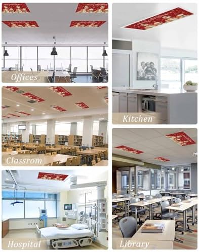 Red Christmas Magnetic Fluorescent Light Covers for Ceiling Lights 2 x 4 Feet,Country Snowflakes Snowman Bear Farmhouse Office Classroom Kitchen Drop Ceiling Light Covers Filters Shade Panel 2 Packs