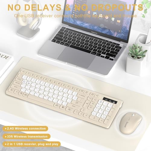 Wireless Keyboard and Mouse Combo Silent for Office and Home(Latte Color-B)
