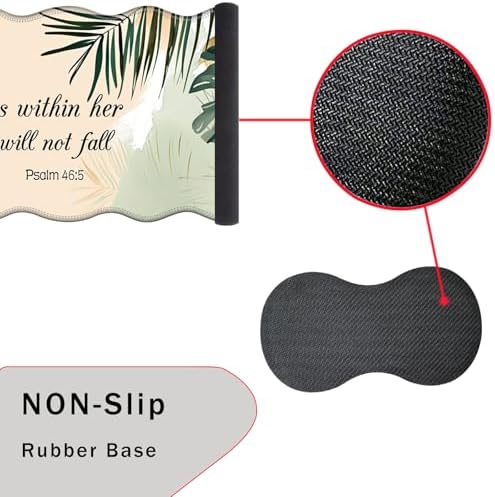 Mouse Pad with Wrist Support + Desk Mat + Coaster 3 in 1 Set, XL Large Gaming Mousepad Ergonomic Mouse Pads for Desk Computer Laptop Office,Matcha Green Plant Abstract Bible Verse Psalm 46-5