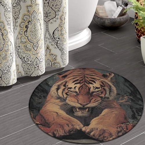 Highly Premium Quality Floor Mat, Office Chair Decor Mat, Room Sofa Yoga Soft Round Carpet Animal King Cool Tiger Art, 60inch