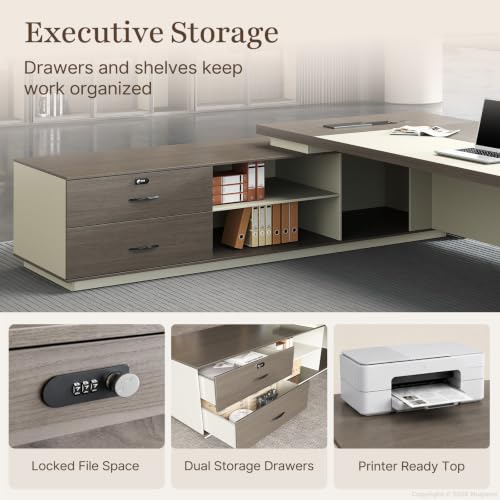 79" Executive L-Shaped Desk, 2" Top, LED, Power, Left Return