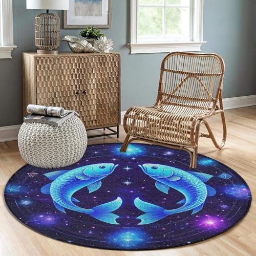 Large Home Decor Mat, Soft Round Yoga Carpet, Non Slip Machine Washable Kitchen Office Circle Rug Astrology