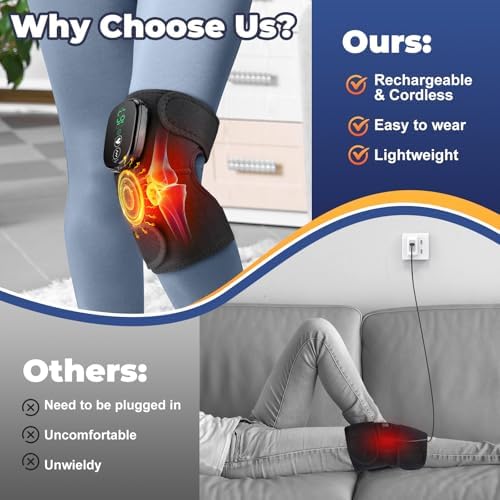 Cordless Electric Heated Knee Massager, 3-in-1 Heated Knee Massager with Heat for Knee Elbow Shoulder Wrap with 3 Vibration & Heating Modes