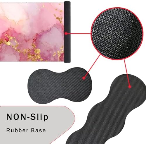 Keyboard Wrist Rest and Mouse Pad with Wrist Support Set Ergonomic Coaster,Memory Foam,Easy Typing Pain Relief,Large XL Desk Mat 31.5"x 11.8",Pink Gold Marble