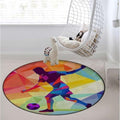 Abstract Art Office & Gaming Chair Mat for Hardwood Floors, Geometric Soccer Anti-Slip Floor Protector for Smooth Chair Movement, Multicolor Diameter 51 in