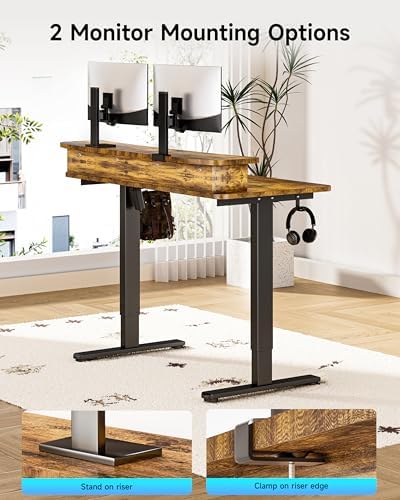 BIZUM Standing Desk with 2 Drawers Computer Desk-Stand up Desk Home Office Gaming Memory Desks C-Clamp Mount Compatible, 48x24 Inch Rustic Brown