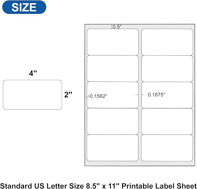 2" x 4" Printable Labels White 20000 Shipping Address Label for Laser Inkjet Printer 5163 8163 Mailing Label for Package Envelope (2000 Sheets)