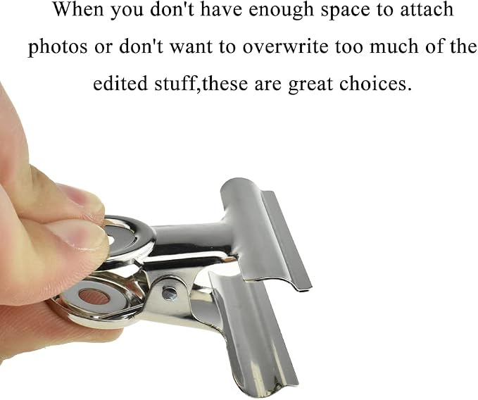 HAHIYO 2inch Silver Bulldog Clips Metal File Hinge Binder Clips Clamps Save Space Strong Spring Jaws Rock Solid Grip Book Lay Flat Deburred Edge for Hang Photos Wall Grid Dog Food 13PCS